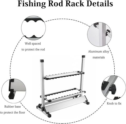 رف صنارة صيد من باوز لتخزين صنارة الصيد من خليط معدني من الالومنيوم، منظم صنارة صيد محمول 24 فتحة لحمل قضبان وبكرة المياه المالحة العذبة (فضي) in Kuwait