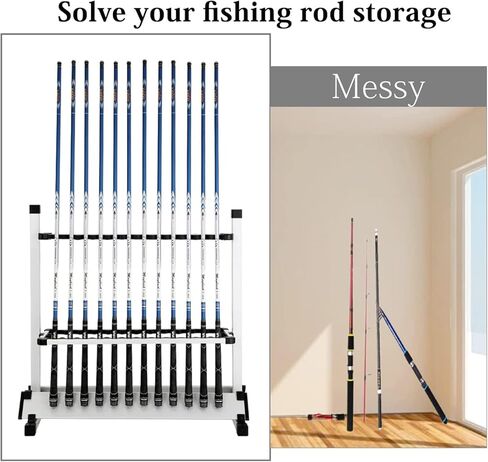 رف صنارة صيد من باوز لتخزين صنارة الصيد من خليط معدني من الالومنيوم، منظم صنارة صيد محمول 24 فتحة لحمل قضبان وبكرة المياه المالحة العذبة (فضي) in Kuwait