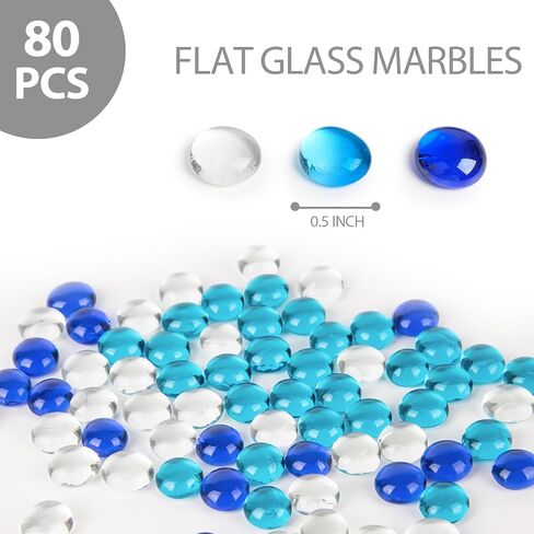 FUTUREPLUSX 80 قطعة من الرخام الزجاجي المسطح، 0.5 بوصة خرز حوض السمك مزهرية حشو أحجار كريمة زجاجية لحوض السمك حوض السمك مزهرية ديكور المنزل in Saudi Arabia