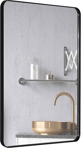DOHEEM Wall Mirror for Bathroom - Rounded Corner Mirror Black Metal Frame 24" X 36" Hangs Horizontal Or Vertical in Saudi Arabia
