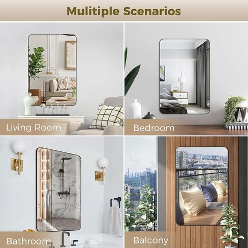 DOHEEM Wall Mirror for Bathroom - Rounded Corner Mirror Black Metal Frame 24" X 36" Hangs Horizontal Or Vertical in Saudi Arabia