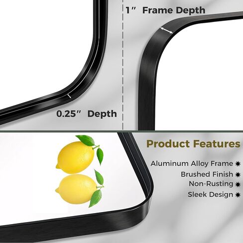 DOHEEM Wall Mirror for Bathroom - Rounded Corner Mirror Black Metal Frame 24" X 36" Hangs Horizontal Or Vertical in Saudi Arabia
