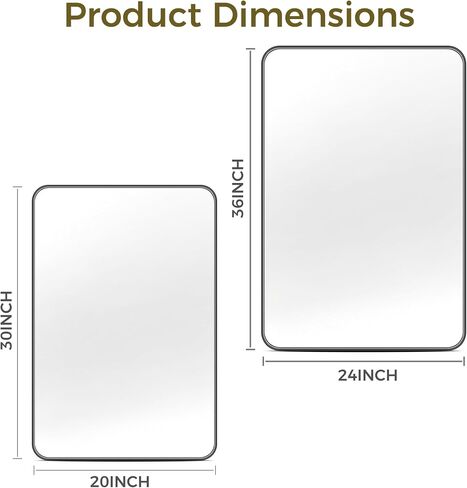 DOHEEM Wall Mirror for Bathroom - Rounded Corner Mirror Black Metal Frame 24" X 36" Hangs Horizontal Or Vertical in Saudi Arabia