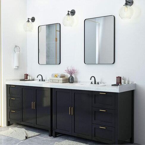 DOHEEM Wall Mirror for Bathroom - Rounded Corner Mirror Black Metal Frame 24" X 36" Hangs Horizontal Or Vertical in Saudi Arabia
