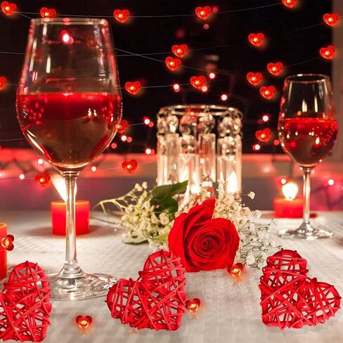STMK عيد الحب على شكل قلب كرات الروطان الزينة، كرات الخوص على شكل قلب ديكور لعيد الحب ديكور المنزل DIY زهرية وعاء حشو زخرفة طاولة الزفاف الديكور (24، أحمر) in Kuwait