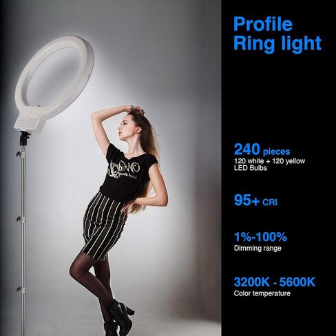 Neewer ضوء حلقة LED أبيض مقاس 18 بوصة مع طقم إضاءة حامل ضوء فضي قابل للتعتيم 50 وات 3200-5600 كلفن مع فلتر ناعم، محول الحذاء الساخن، حامل الهاتف المحمول لتصوير فيديو المكياج in Kuwait