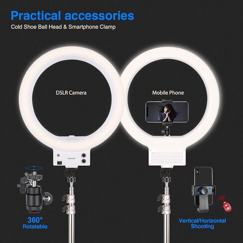 Neewer ضوء حلقة LED أبيض مقاس 18 بوصة مع طقم إضاءة حامل ضوء فضي قابل للتعتيم 50 وات 3200-5600 كلفن مع فلتر ناعم، محول الحذاء الساخن، حامل الهاتف المحمول لتصوير فيديو المكياج in Kuwait