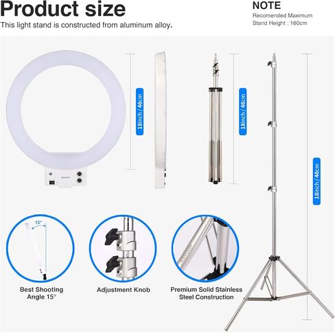 Neewer ضوء حلقة LED أبيض مقاس 18 بوصة مع طقم إضاءة حامل ضوء فضي قابل للتعتيم 50 وات 3200-5600 كلفن مع فلتر ناعم، محول الحذاء الساخن، حامل الهاتف المحمول لتصوير فيديو المكياج in Kuwait