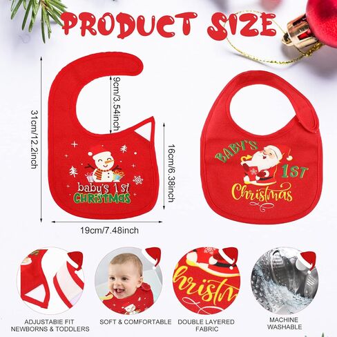 Eurzom Christmas Baby Bib Babies First Christmas Baby Gifts Xmas Newborn Bibs for Baby Girl Boy with Adjustable Closure Baby Drooling Bibs Waterproof for Toddler Infant Unisex, 4 Styles in Saudi Arabia