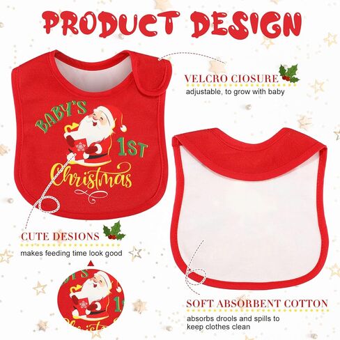 Eurzom Christmas Baby Bib Babies First Christmas Baby Gifts Xmas Newborn Bibs for Baby Girl Boy with Adjustable Closure Baby Drooling Bibs Waterproof for Toddler Infant Unisex, 4 Styles in Saudi Arabia