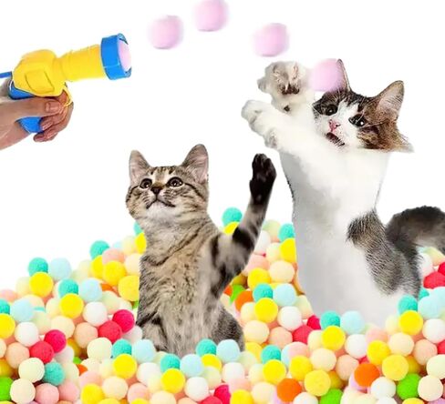 Interactive Cat Toy Ball Launcher Pistol with 100 Pcs Pom Pom Balls, Magic Pet Fetch Gun Shooter, Flying Plush Ball Shooting Play for Dogs and Kittens, Fun and Fuzzy Games Training for Indoor Kitties in Saudi Arabia