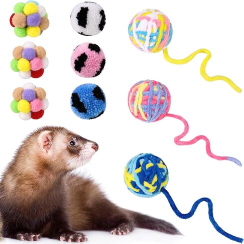 Wedding Pails 9 Pack Ferret Toys Ball Set,Rainbow Cat Toy Balls, Colorful Woolen Yarn Ferret Balls Cat Pom Pom Balls Interactive Sound Toy Exercise for Ferret Cat Kittens in Kuwait