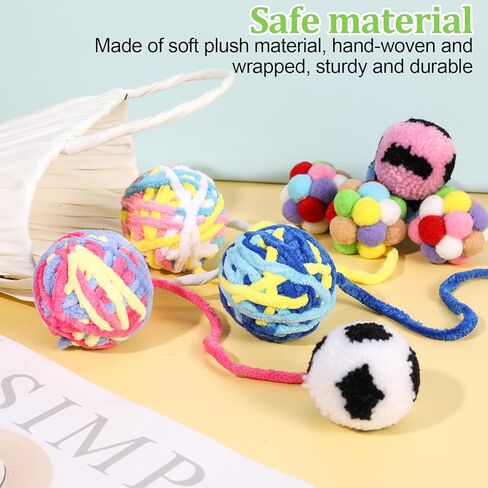 Wedding Pails 9 Pack Ferret Toys Ball Set,Rainbow Cat Toy Balls, Colorful Woolen Yarn Ferret Balls Cat Pom Pom Balls Interactive Sound Toy Exercise for Ferret Cat Kittens in Kuwait