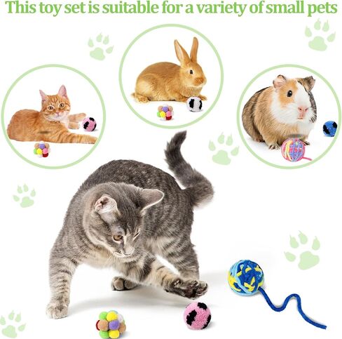 Wedding Pails 9 Pack Ferret Toys Ball Set,Rainbow Cat Toy Balls, Colorful Woolen Yarn Ferret Balls Cat Pom Pom Balls Interactive Sound Toy Exercise for Ferret Cat Kittens in Kuwait