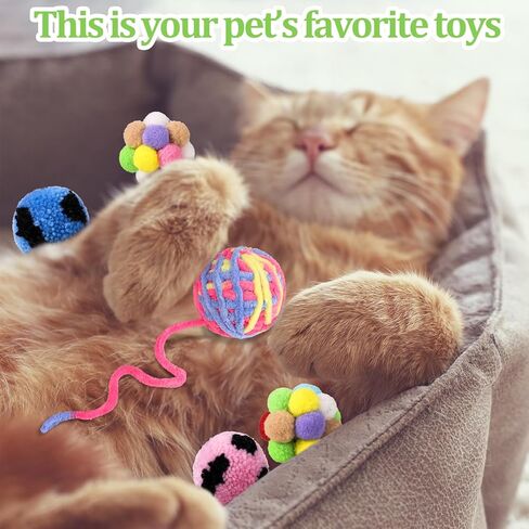 Wedding Pails 9 Pack Ferret Toys Ball Set,Rainbow Cat Toy Balls, Colorful Woolen Yarn Ferret Balls Cat Pom Pom Balls Interactive Sound Toy Exercise for Ferret Cat Kittens in Kuwait