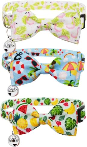 3 Pack Fall Cat Collar with Bow Kitten Bowtie Collar with Bell Autumn Breakaway Adjustable Collars in Kuwait