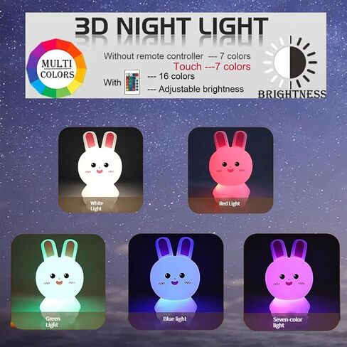 ضوء ليلي من السيليكون على شكل أرنب Hasdlga، مصباح LED للأطفال على شكل أرنب لطيف، 16 لونًا للتحكم عن بعد المتغير، مصابيح حضانة قابلة لإعادة الشحن وقابلة لإعادة الشحن لتزيين غرفة النوم هدية عيد الميلاد in Kuwait