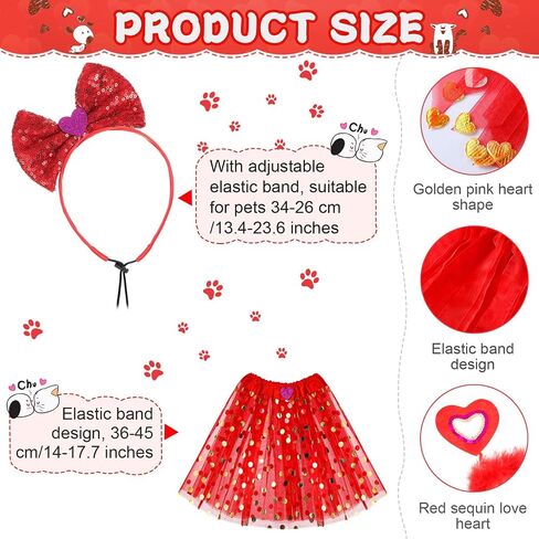8 Pieces Valentine's Day Dog Ties Dog Costume Red Heart Shape Dog Headband Bow Ties Collars Heart Sequin Dog Tutu Dress Outfit Puppy Bow Ties for Small Medium Large Pets Cute Holiday Birthday Party in Saudi Arabia