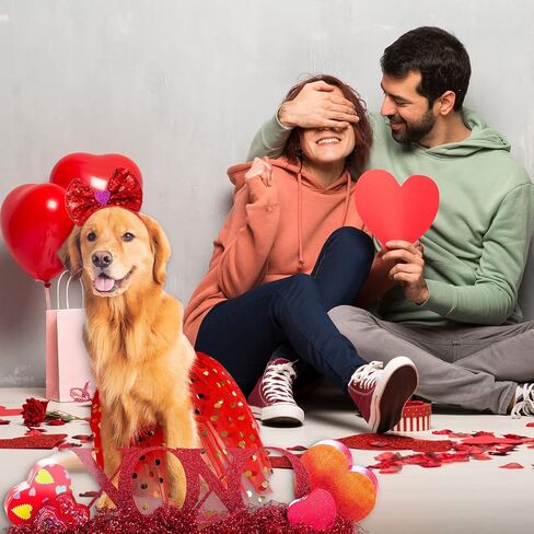8 Pieces Valentine's Day Dog Ties Dog Costume Red Heart Shape Dog Headband Bow Ties Collars Heart Sequin Dog Tutu Dress Outfit Puppy Bow Ties for Small Medium Large Pets Cute Holiday Birthday Party in Saudi Arabia