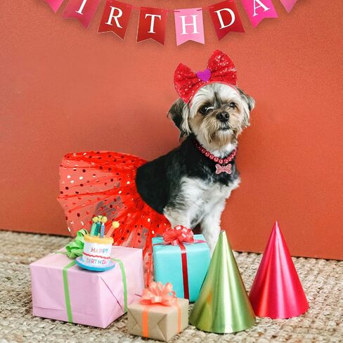 8 Pieces Valentine's Day Dog Ties Dog Costume Red Heart Shape Dog Headband Bow Ties Collars Heart Sequin Dog Tutu Dress Outfit Puppy Bow Ties for Small Medium Large Pets Cute Holiday Birthday Party in Saudi Arabia