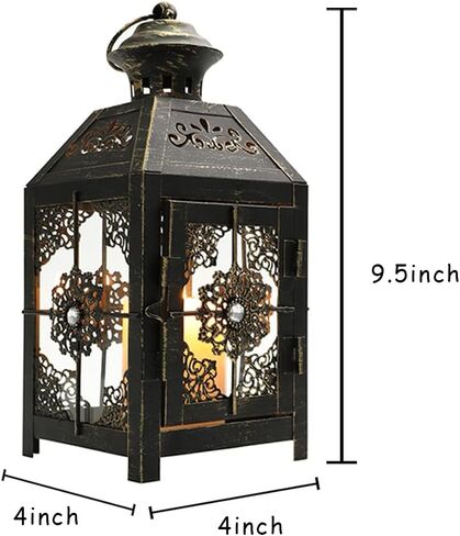 فانوس ديكور من JHY DESIGN مقاس 9.5 بوصة، فانوس شموع معدني عالي الطراز، فانوس معلق لحفلات الزفاف في الأماكن المغلقة والخارجية (أسود مع فرشاة ذهبية) in Saudi Arabia