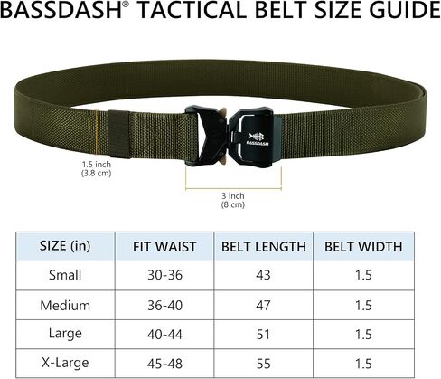 BASSDASH Men's Tactical Belt Military Rigger Work Belt 1.5" Nylon Web with Heavy Duty Quick Release Buckle Hiking Hunting in Saudi Arabia