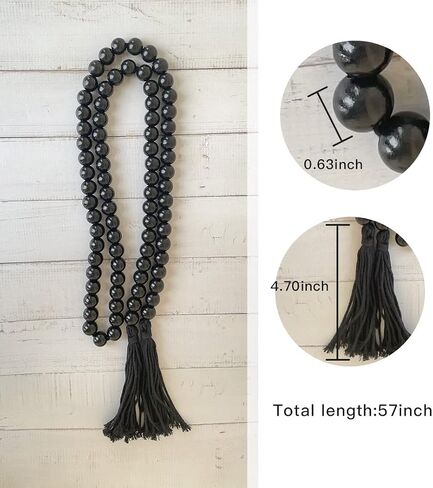 Insiswiner Farmhouse Beads 58in Handcrafted Multicolor Wood Bead Garland with Tassels Rustic Country Decor Prayer Boho Beads Big Wall Hanging and Coffee Table Decor in Kuwait