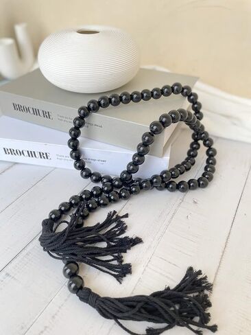 Insiswiner Farmhouse Beads 58in Handcrafted Multicolor Wood Bead Garland with Tassels Rustic Country Decor Prayer Boho Beads Big Wall Hanging and Coffee Table Decor in Kuwait