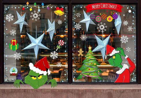 Christmas Window Clings 196PCS 9 Sheet Christmas Window Clings Snowflake Window Stickers for Glass Xmas Holiday Santa Snowman Reindeer Snowflake Decals for Party in Saudi Arabia