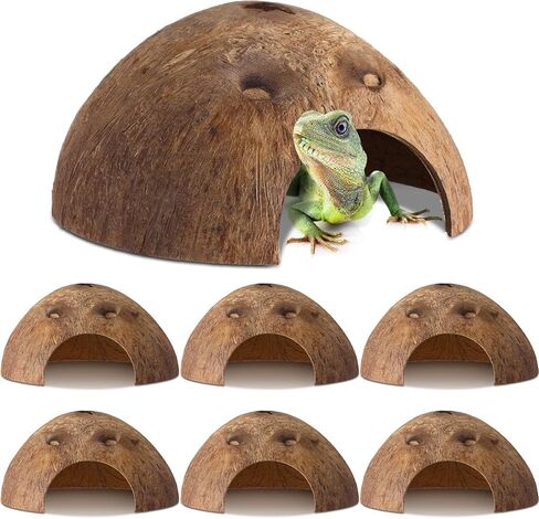 6 Pcs Coconut Shell Reptile Hideouts Hut Reptile Hides and Caves Coconut Hide for Reptile Small Animal Hide Cave Hut for Leopard Gecko Snake Aquarium Fish Lizard Hermit Crab Supplies House Accessories in Saudi Arabia