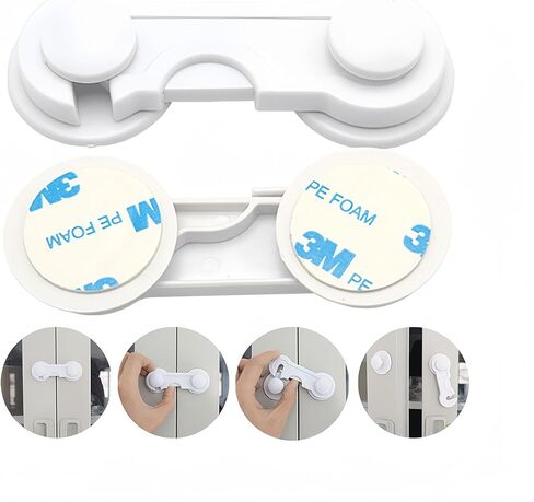 مزالج أمان من CouSweoArt، 4 عبوات مزالج مقاومة للأطفال، أقفال بيضاء لسلامة الأطفال، أقفال خزانة أمان للأطفال للأدراج والخزائن وأبواب حجرة المؤن والمجمدات مع شريط لاصق أقوى in Kuwait