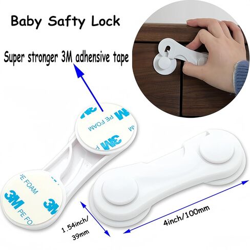 مزالج أمان من CouSweoArt، 4 عبوات مزالج مقاومة للأطفال، أقفال بيضاء لسلامة الأطفال، أقفال خزانة أمان للأطفال للأدراج والخزائن وأبواب حجرة المؤن والمجمدات مع شريط لاصق أقوى in Kuwait