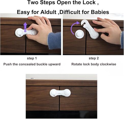 مزالج أمان من CouSweoArt، 4 عبوات مزالج مقاومة للأطفال، أقفال بيضاء لسلامة الأطفال، أقفال خزانة أمان للأطفال للأدراج والخزائن وأبواب حجرة المؤن والمجمدات مع شريط لاصق أقوى in Kuwait