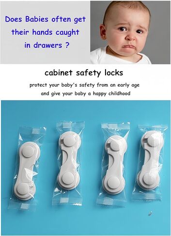 مزالج أمان من CouSweoArt، 4 عبوات مزالج مقاومة للأطفال، أقفال بيضاء لسلامة الأطفال، أقفال خزانة أمان للأطفال للأدراج والخزائن وأبواب حجرة المؤن والمجمدات مع شريط لاصق أقوى in Kuwait