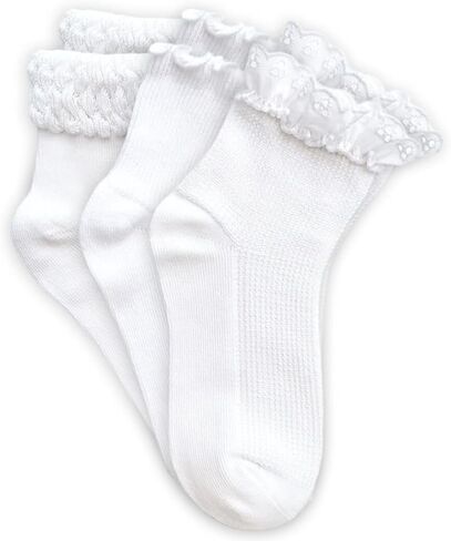 جوارب Jefferies Socks للفتيات بدون خياطة من الدانتيل بكشكشة على شكل فقاعات للكاحل مكونة من 3 أزواج in Saudi Arabia
