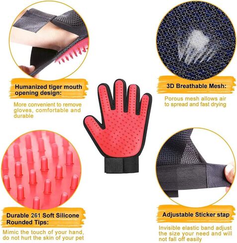 BYETOO Pet Dog Cat Grooming Glove with 261Tips,Gentle Deshedding Brush Glove,Efficient Pet Hair Remover Mitt,Massage Tool with Enhanced Five Finger Design,for Dog,Cat,Rabbit,Horse with Long/Short Fur in Saudi Arabia