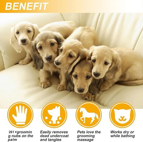 BYETOO Pet Dog Cat Grooming Glove with 261Tips,Gentle Deshedding Brush Glove,Efficient Pet Hair Remover Mitt,Massage Tool with Enhanced Five Finger Design,for Dog,Cat,Rabbit,Horse with Long/Short Fur in Saudi Arabia