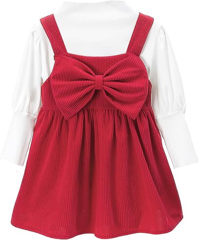 Miipat Baby Girl Corduroy Suspender Dress Long Sleeve Toddler Fall Winter Outfits Ruffle 2Pcs Strap Dress Sets in Kuwait
