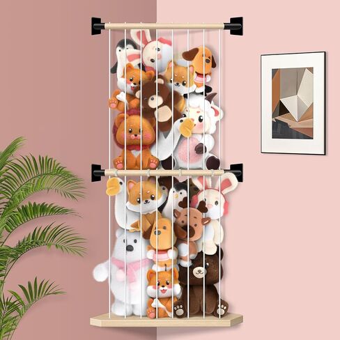 Stuffed Animal Storage Wall Mount, Plushie Toy Storage Organizer, Stuffed Animal Holder with Adjustable Cord, Nursery Corner Shelf for Stuffed Animal Organizer, Wall Hanging Toy Organizer for Playroom in Kuwait