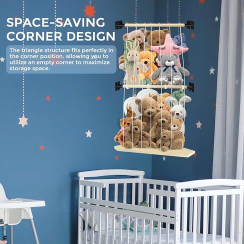 Stuffed Animal Storage Wall Mount, Plushie Toy Storage Organizer, Stuffed Animal Holder with Adjustable Cord, Nursery Corner Shelf for Stuffed Animal Organizer, Wall Hanging Toy Organizer for Playroom in Kuwait