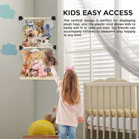 Stuffed Animal Storage Wall Mount, Plushie Toy Storage Organizer, Stuffed Animal Holder with Adjustable Cord, Nursery Corner Shelf for Stuffed Animal Organizer, Wall Hanging Toy Organizer for Playroom in Kuwait