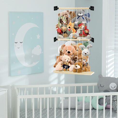 Stuffed Animal Storage Wall Mount, Plushie Toy Storage Organizer, Stuffed Animal Holder with Adjustable Cord, Nursery Corner Shelf for Stuffed Animal Organizer, Wall Hanging Toy Organizer for Playroom in Kuwait