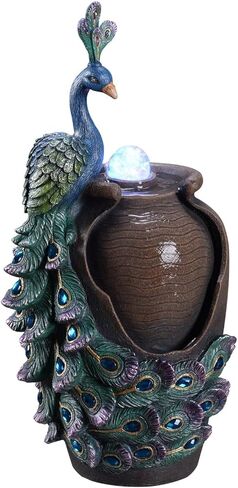 MSEONWXI نافورة الطاولة الرجعية جرة الطاووس مع نافورة مكتب الكرة الدوارة الزجاجية مع إضاءة ملونة عاكسة ديكور المنزل (23047) in Kuwait