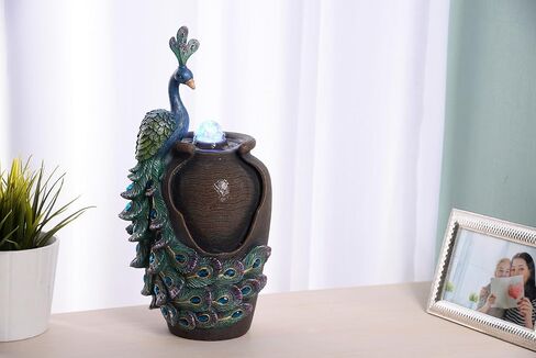 MSEONWXI نافورة الطاولة الرجعية جرة الطاووس مع نافورة مكتب الكرة الدوارة الزجاجية مع إضاءة ملونة عاكسة ديكور المنزل (23047) in Kuwait