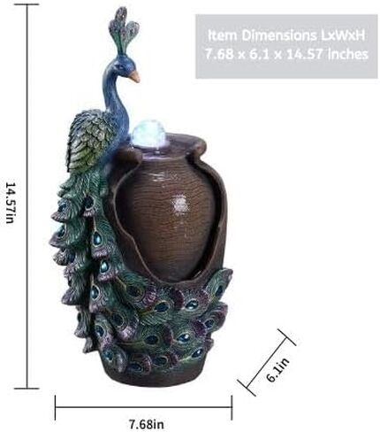 MSEONWXI نافورة الطاولة الرجعية جرة الطاووس مع نافورة مكتب الكرة الدوارة الزجاجية مع إضاءة ملونة عاكسة ديكور المنزل (23047) in Kuwait