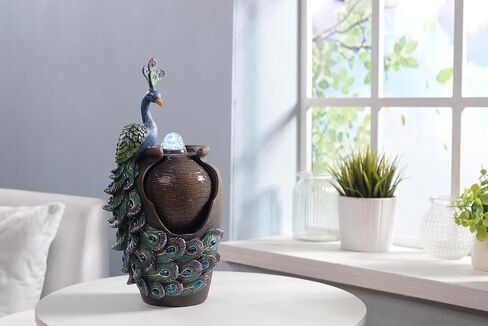 MSEONWXI نافورة الطاولة الرجعية جرة الطاووس مع نافورة مكتب الكرة الدوارة الزجاجية مع إضاءة ملونة عاكسة ديكور المنزل (23047) in Kuwait