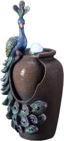 MSEONWXI نافورة الطاولة الرجعية جرة الطاووس مع نافورة مكتب الكرة الدوارة الزجاجية مع إضاءة ملونة عاكسة ديكور المنزل (23047) in Kuwait