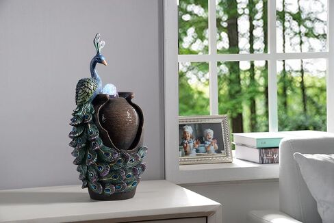 MSEONWXI نافورة الطاولة الرجعية جرة الطاووس مع نافورة مكتب الكرة الدوارة الزجاجية مع إضاءة ملونة عاكسة ديكور المنزل (23047) in Kuwait