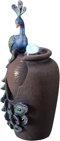 MSEONWXI نافورة الطاولة الرجعية جرة الطاووس مع نافورة مكتب الكرة الدوارة الزجاجية مع إضاءة ملونة عاكسة ديكور المنزل (23047) in Kuwait