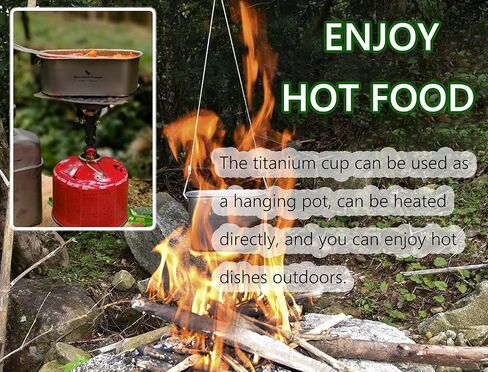 iBasingo Titanium Canteen Mess Kit with Folding Handle Hanging Ring Ultralight Portable for Lunch Outdoor Camping Hiking in Kuwait